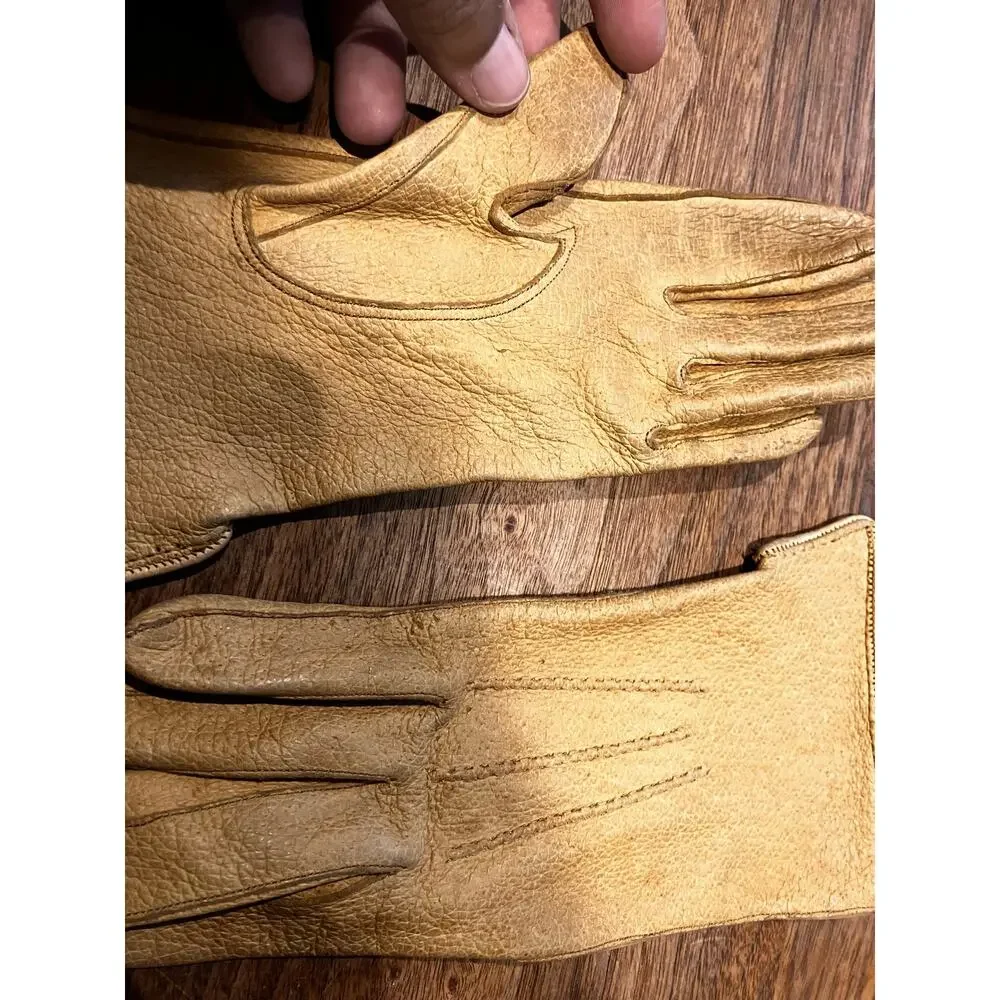 VTG Superb Genuine Pigskin Gloves Tan Light Brown Women's 6.5‎ Vintage